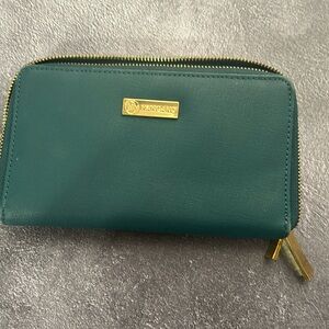 Joy Mangano luxurious leather wallet with RFID blocking technology - deep teal